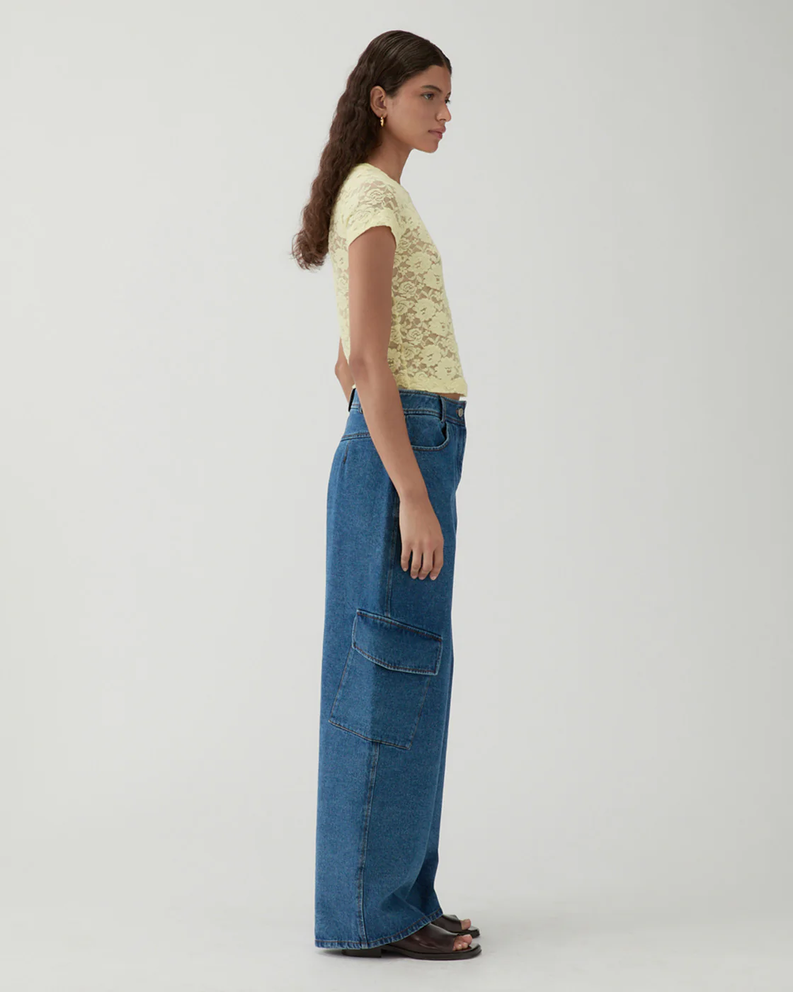 Adina T-Shirt Cotton Blend Floral Lace Yellow - Image 3