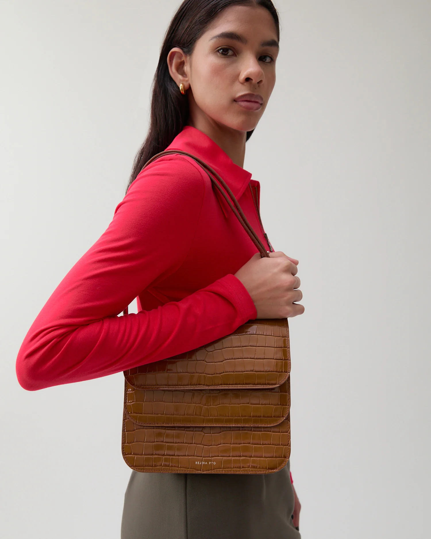 Ana Bag Leather Emboss Croc Caramel - Image 3