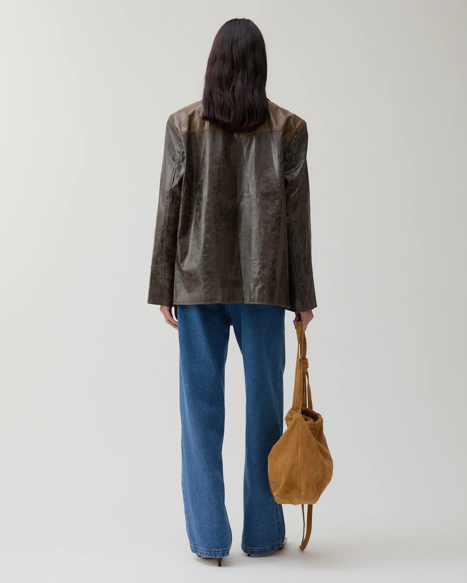Andrea Jacket Faux Leather Distressed Brown - Image 3