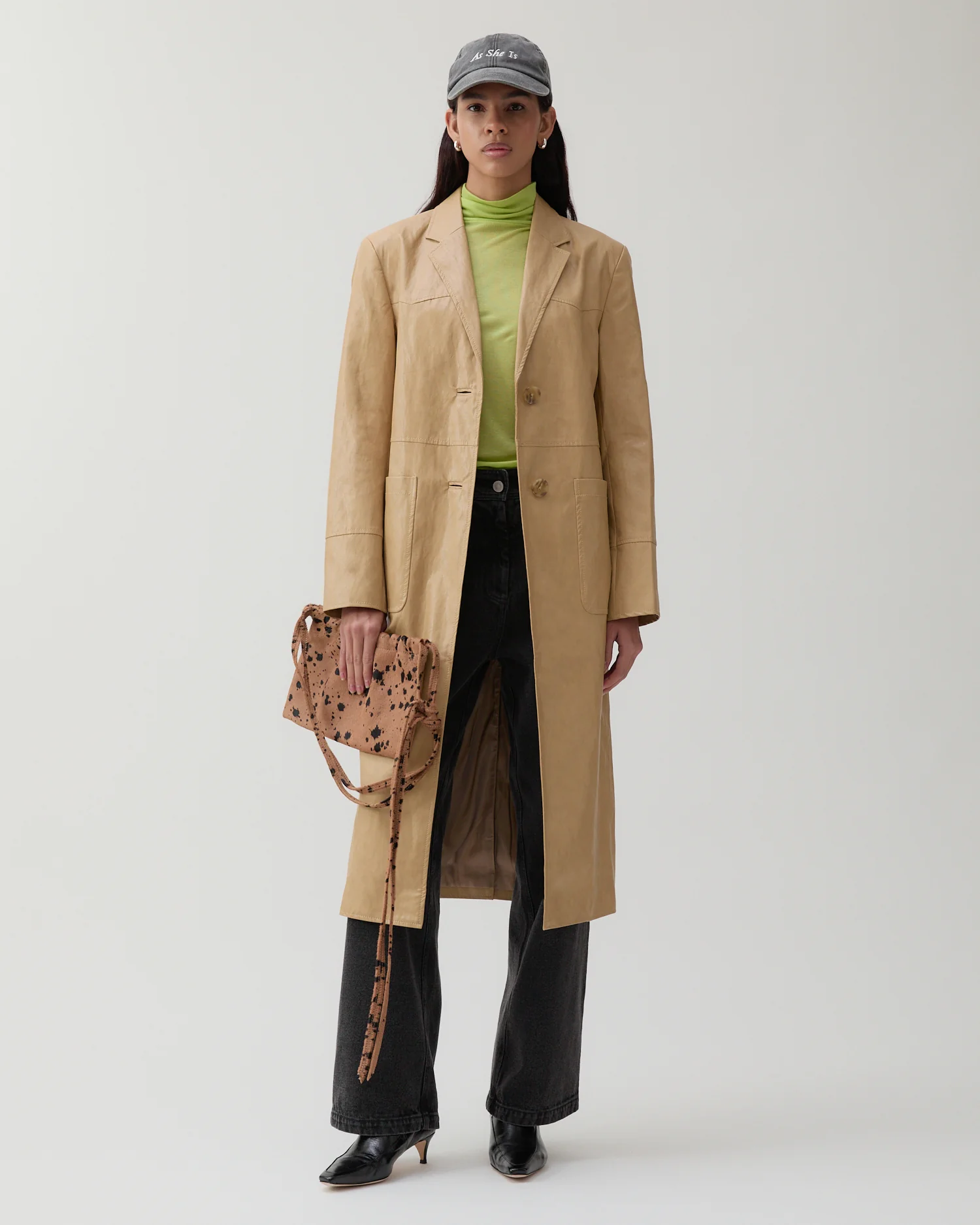 Atlas Coat Faux Leather Beige - Image 5