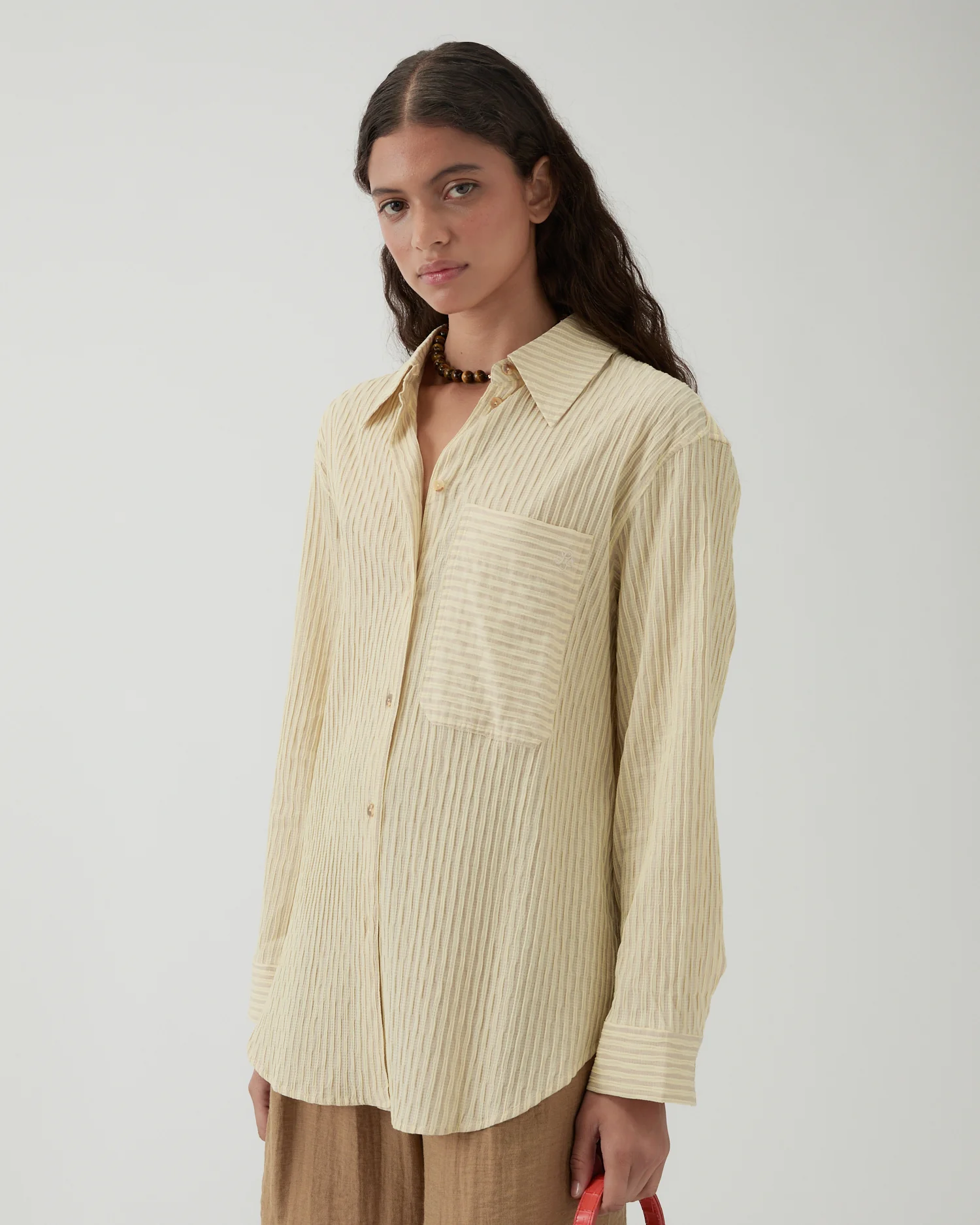 Caprice Shirt Cotton Seersucker Stripe Yellow - Image 3