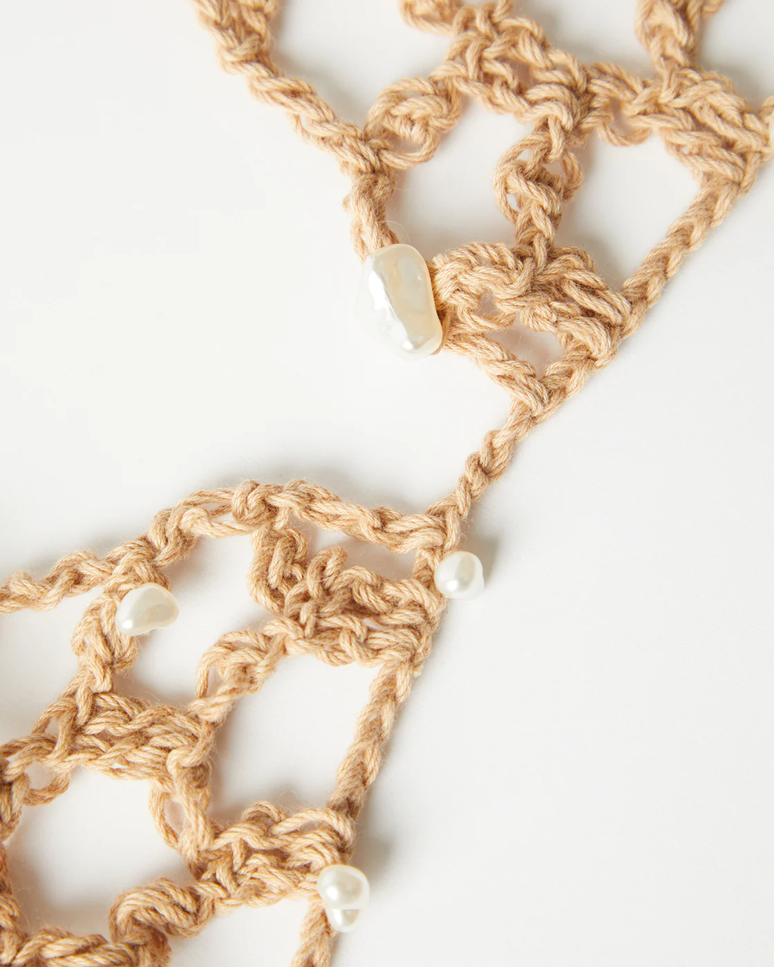 Crochet Bra Organic Cotton Tan with Faux Pearls - Image 3