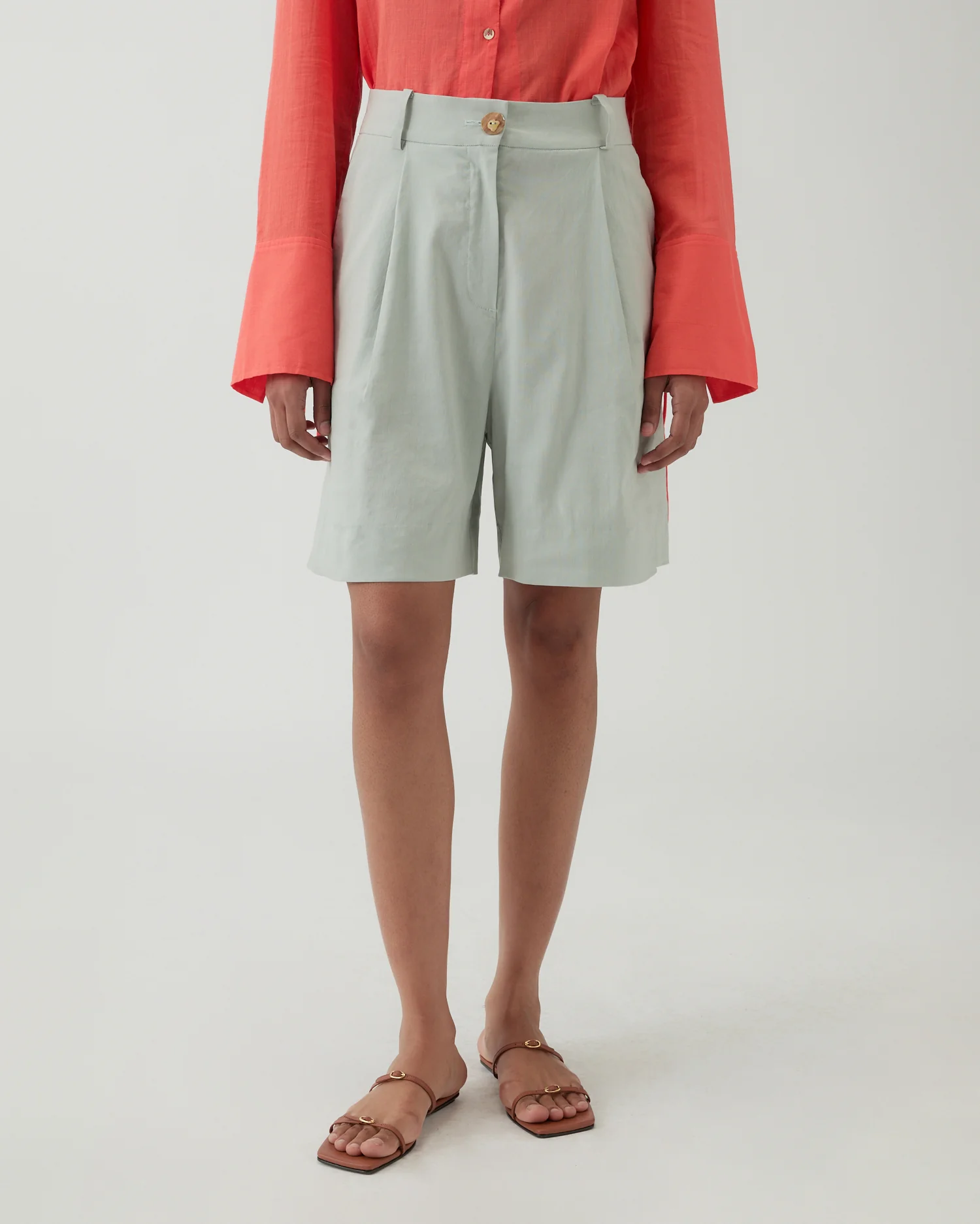 Doris Shorts Viscose Linen Blend Blue - Image 3