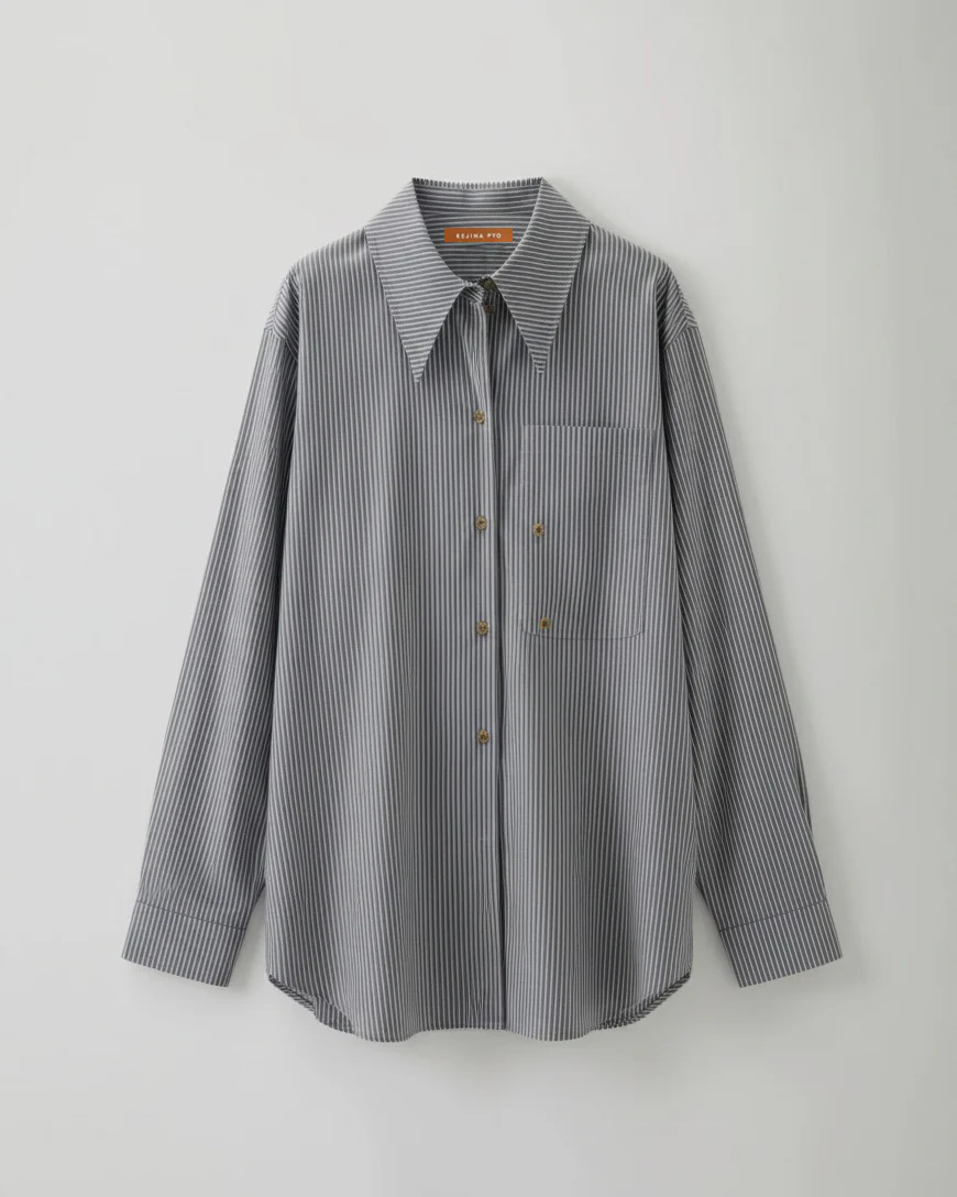 Ellis Shirt Cotton Stripe Grey - Image 2