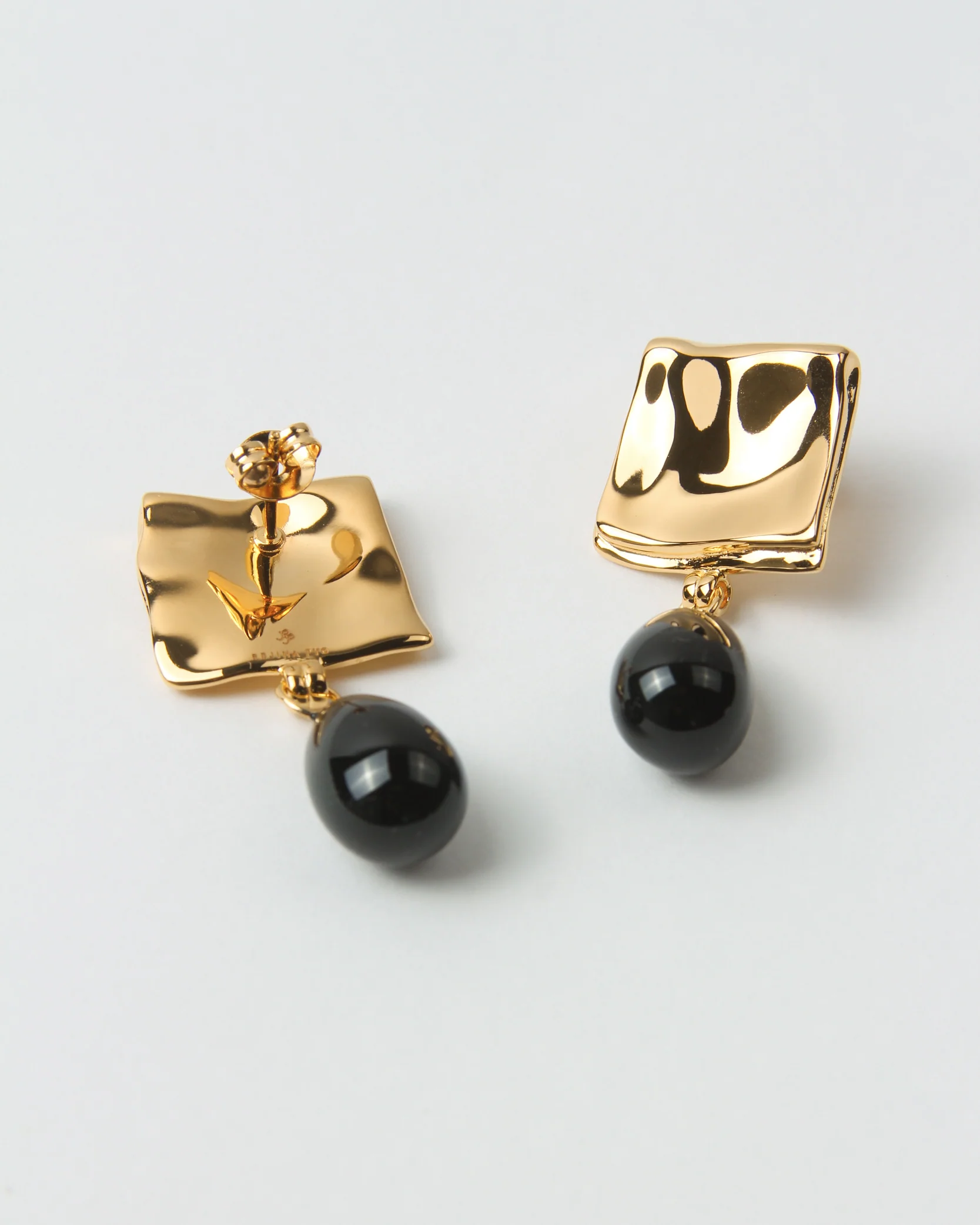 Folded Drop Earrings Gold Plated with Black Onyx - Image 3