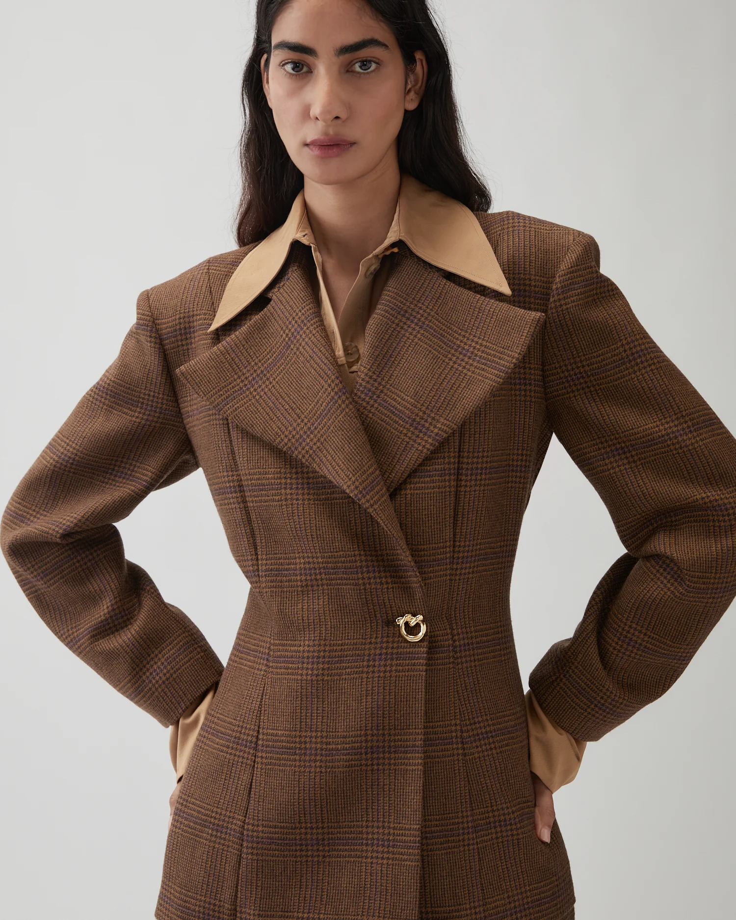 Leila Blazer Wool Check Brown - Image 2