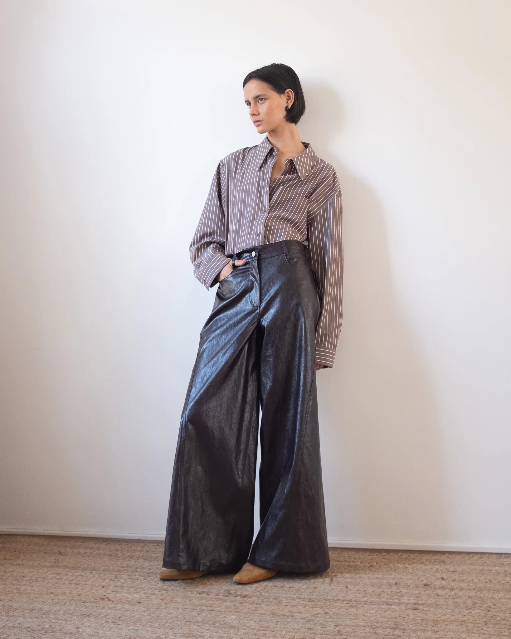 Linda Trousers Faux Leather Burgundy - Image 2