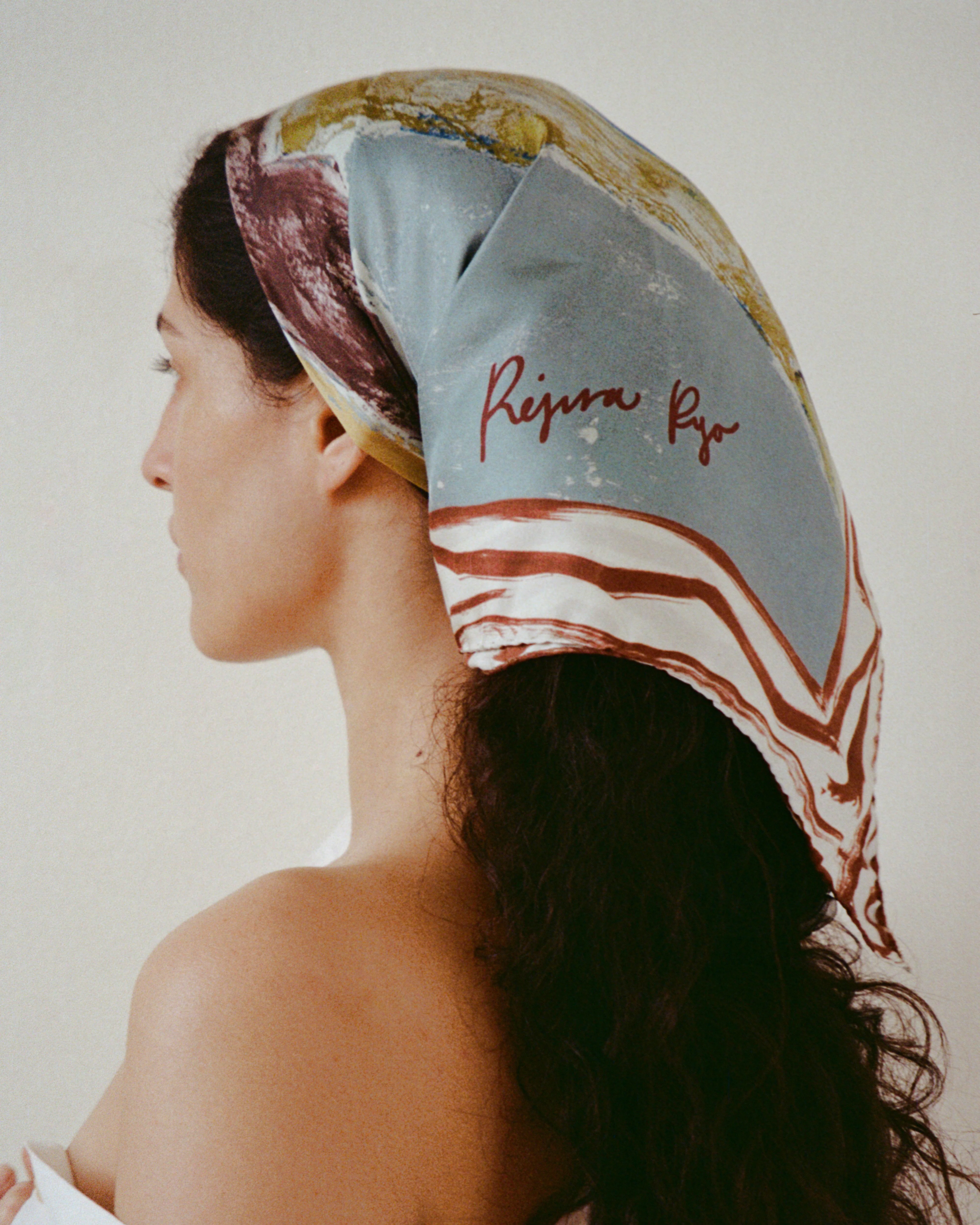 Munch x Rejina Pyo Silk Scarf Print Blue - Image 6