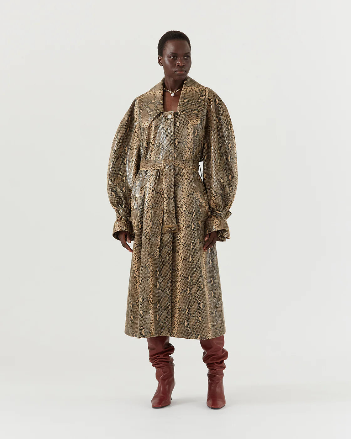 Oona Trenchcoat Faux Snakeskin Beige - Image 5