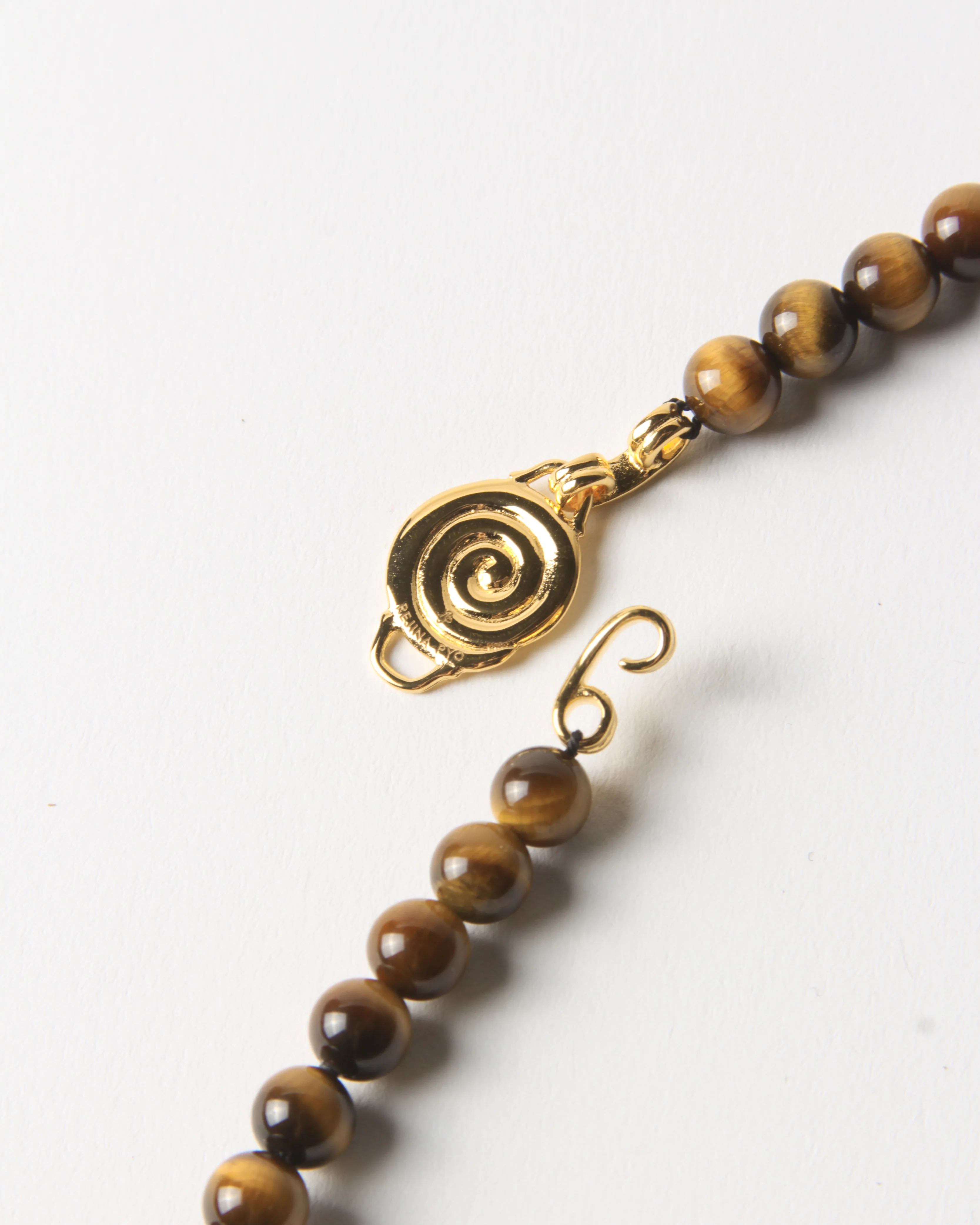 Petite Beaded Swirl Necklace Gold Plated with Tiger's Eye - Image 3