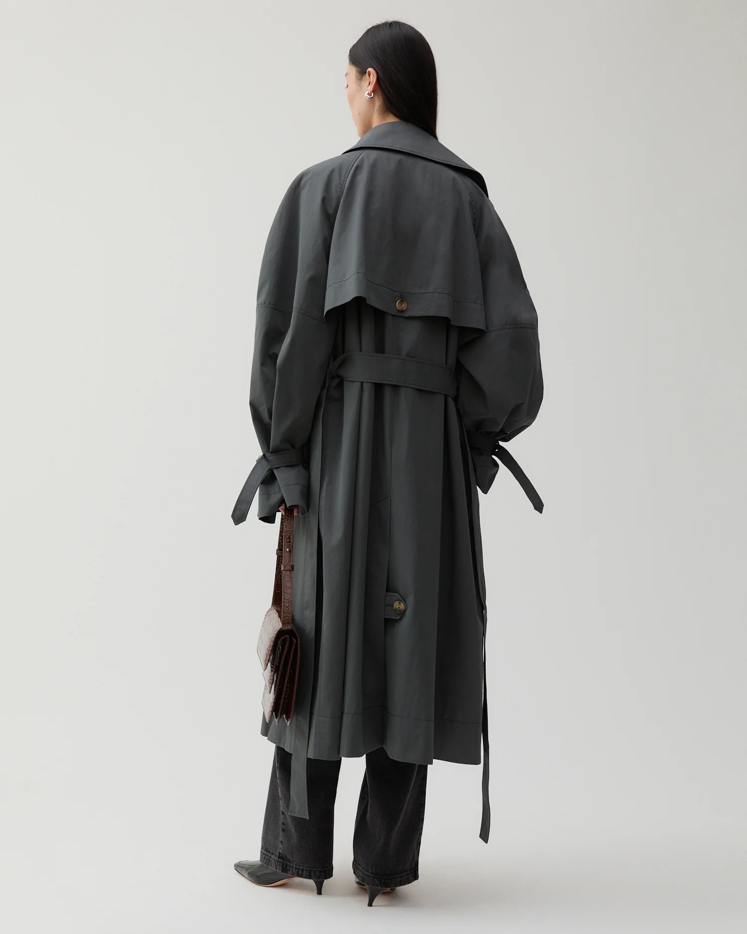 Romy Trenchcoat Cotton Blend Twill Charcoal - Image 3