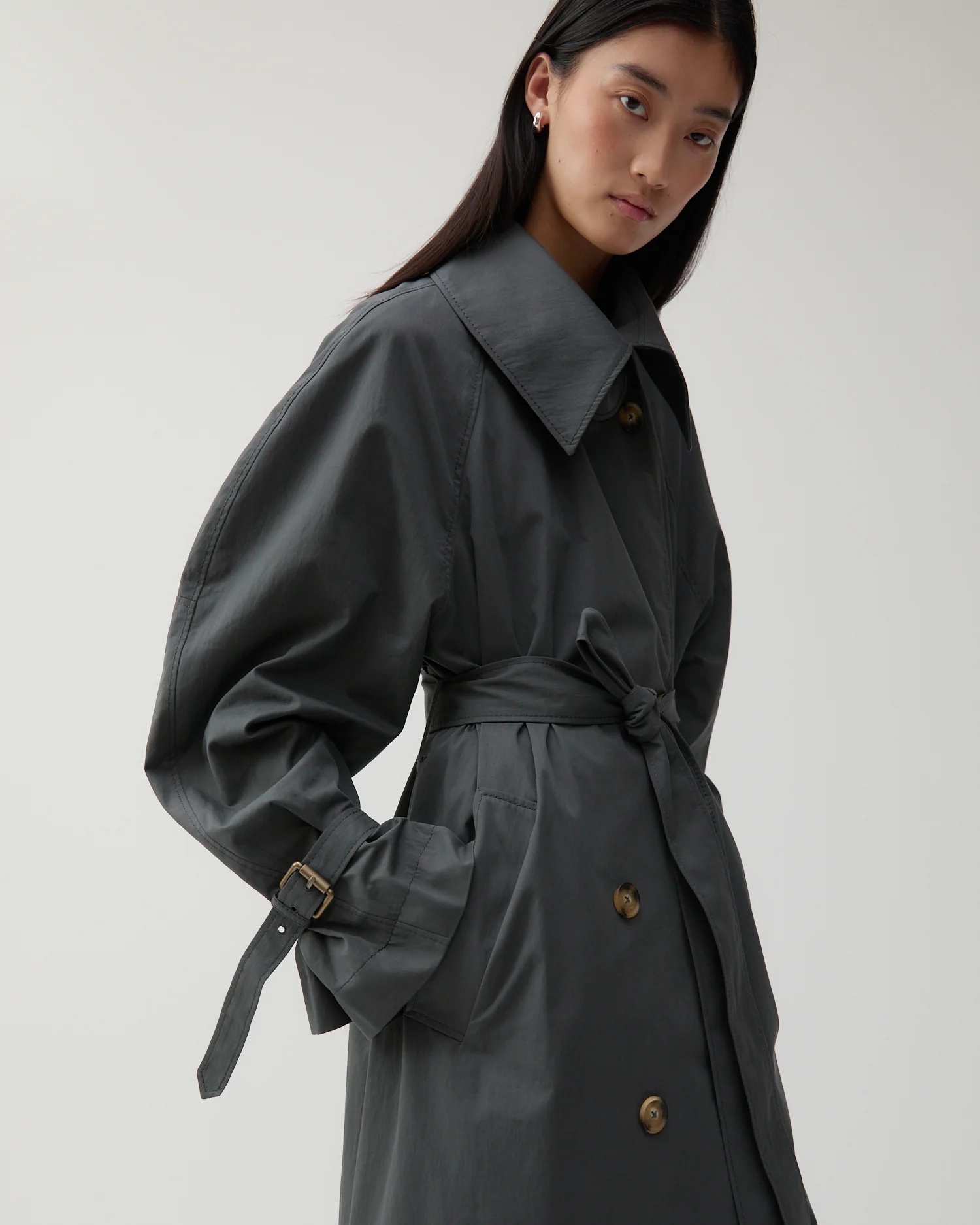 Romy Trenchcoat Cotton Blend Twill Charcoal - Image 4