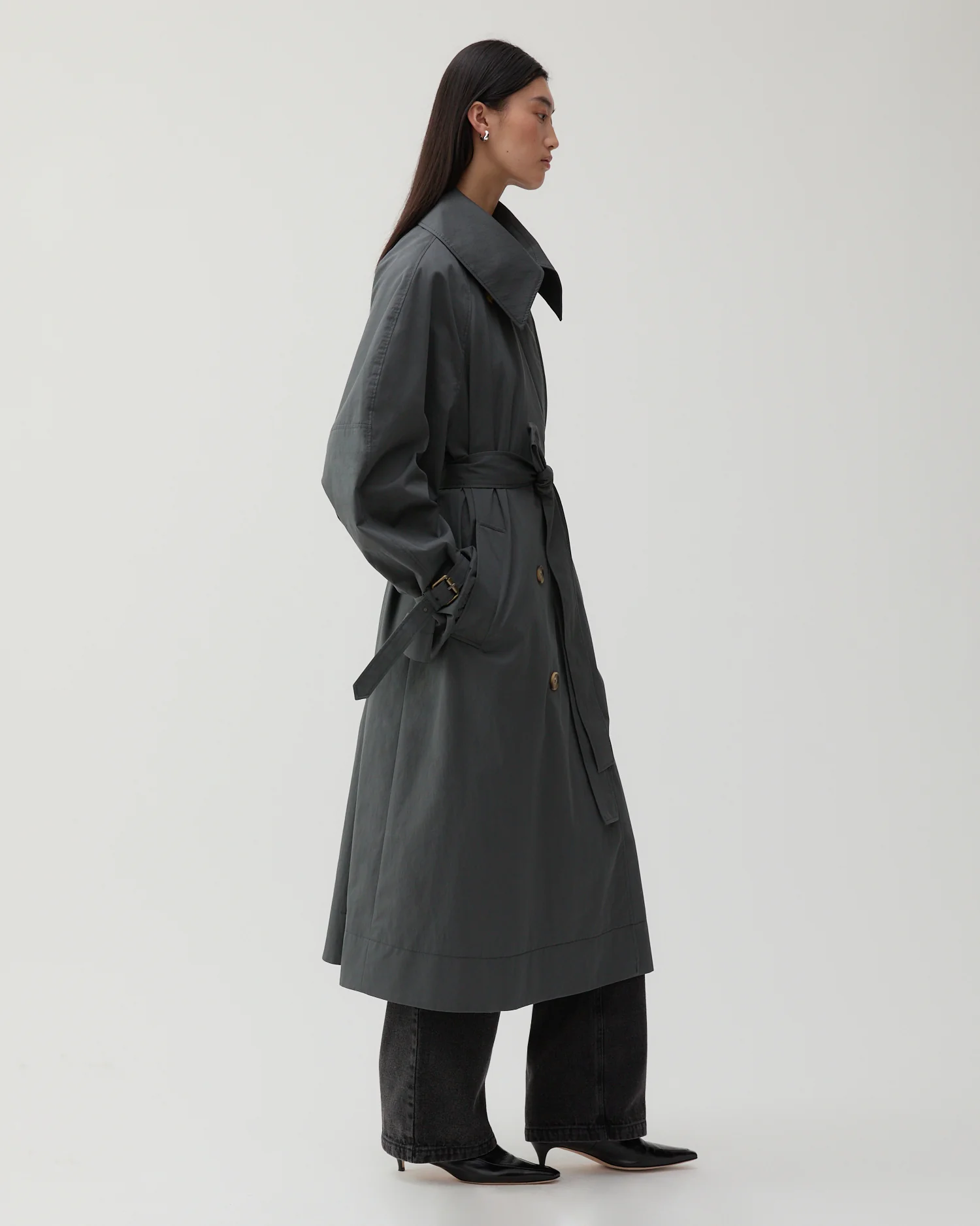 Romy Trenchcoat Cotton Blend Twill Charcoal - Image 5