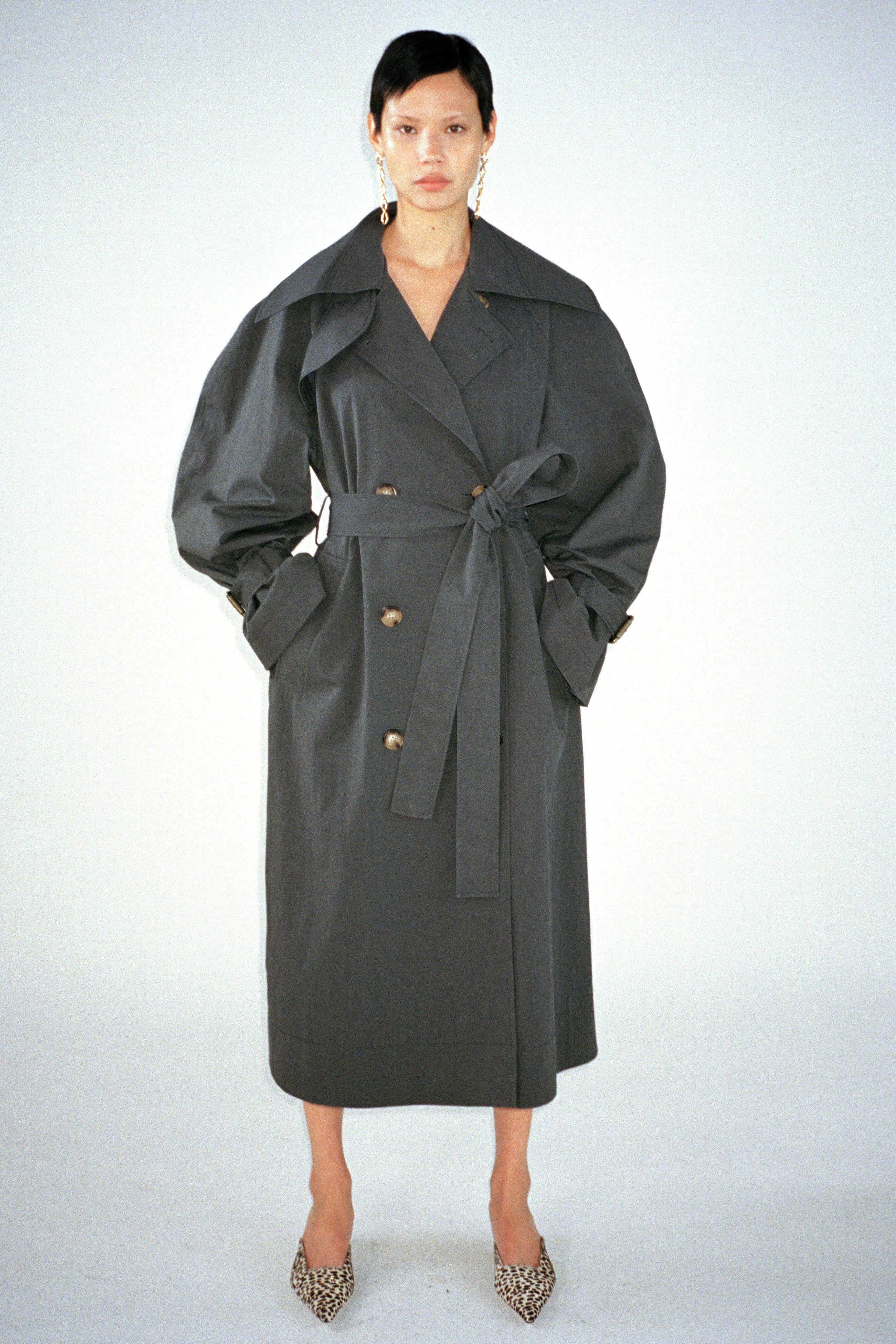 Romy Trenchcoat Cotton Blend Twill Charcoal - Image 7