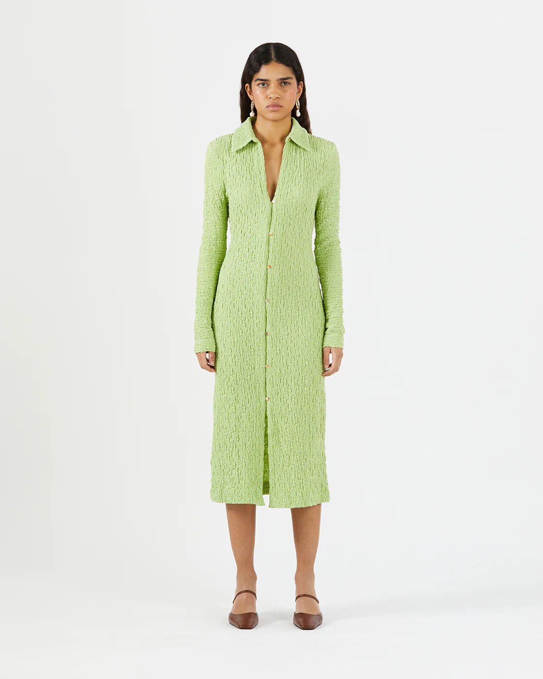 Sana Dress Cotton Blend Seersucker Acid Green - Image 2