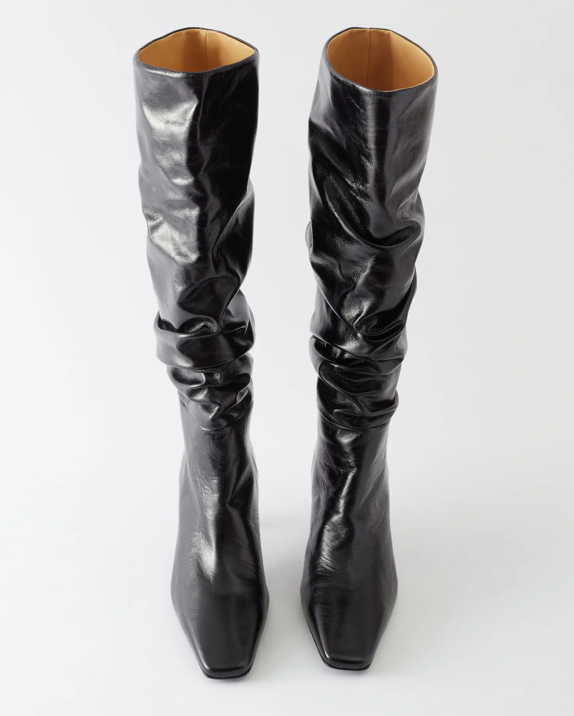 Slouchy Knee High Boot Leather Crinkle Shiny Black - Image 5