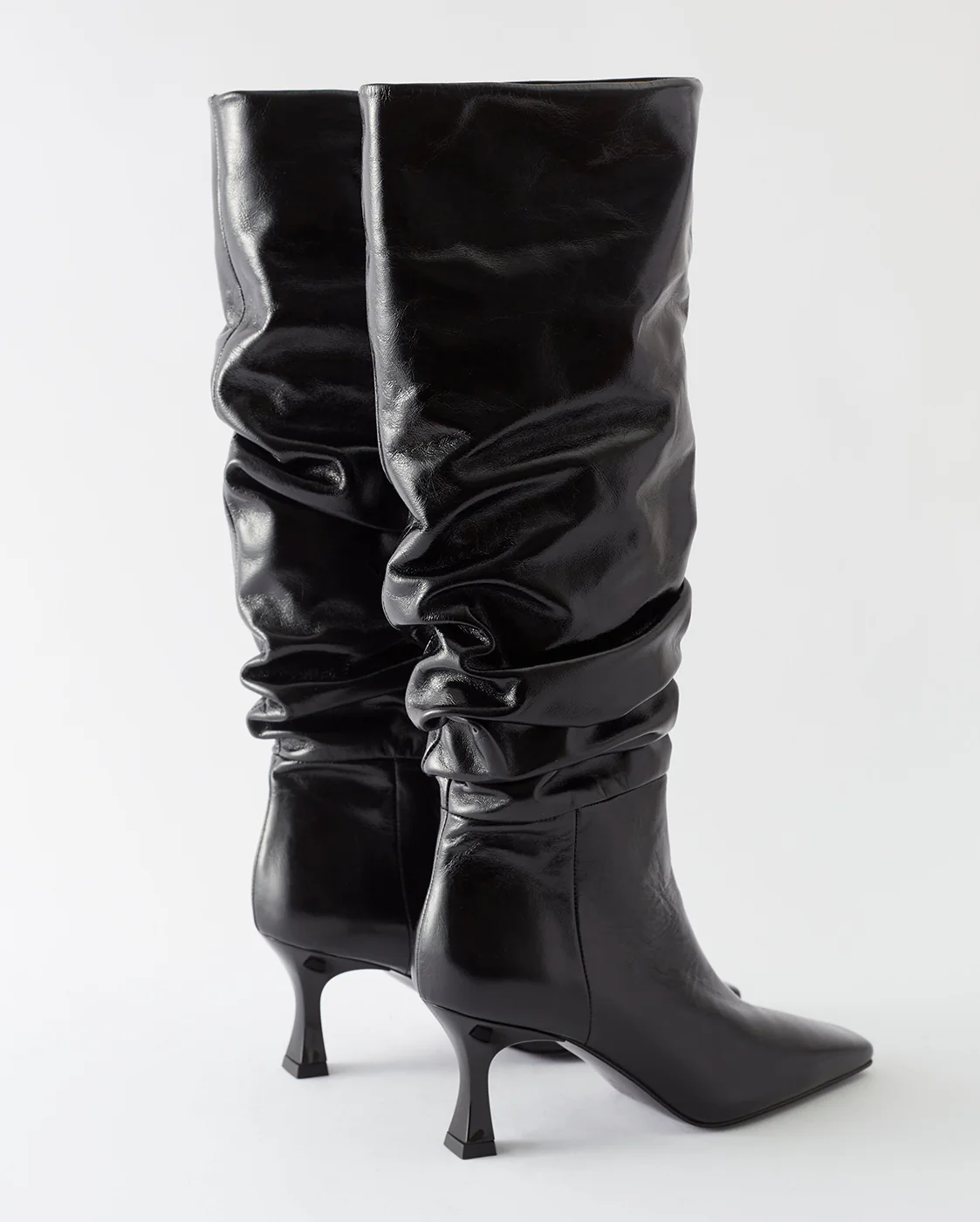 Slouchy Knee High Boot Leather Crinkle Shiny Black - Image 6