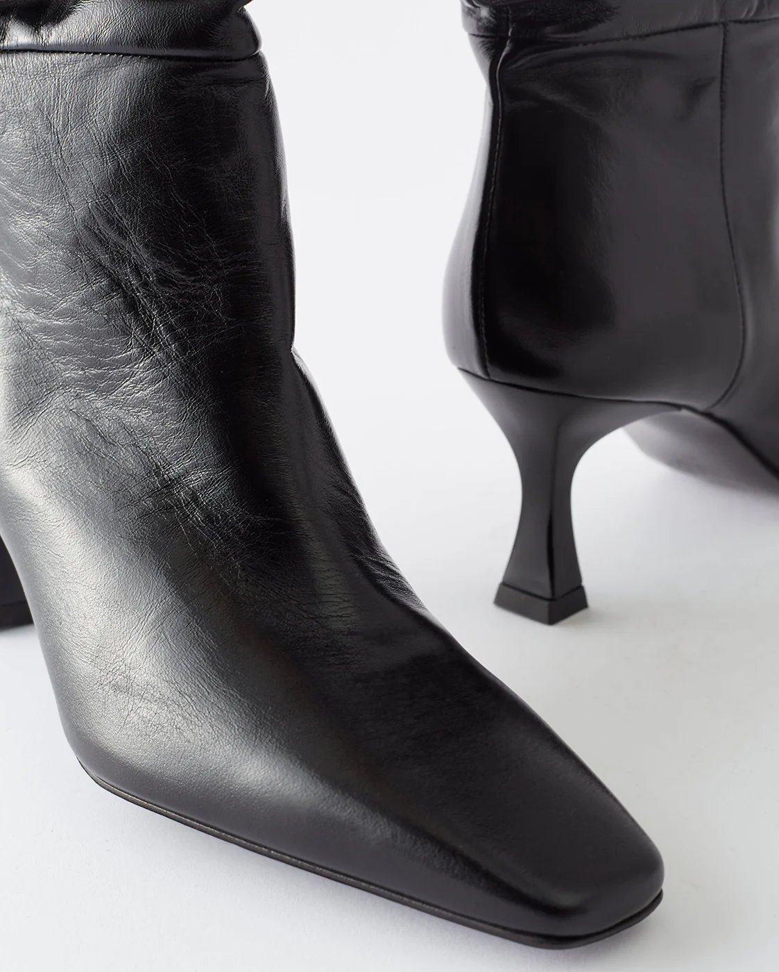 Slouchy Knee High Boot Leather Crinkle Shiny Black - Image 7