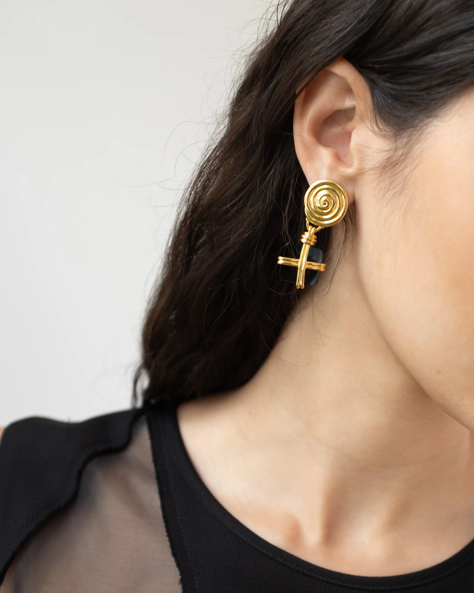 Squiggle Earrings Gold Plated with Black Onyx - Image 3
