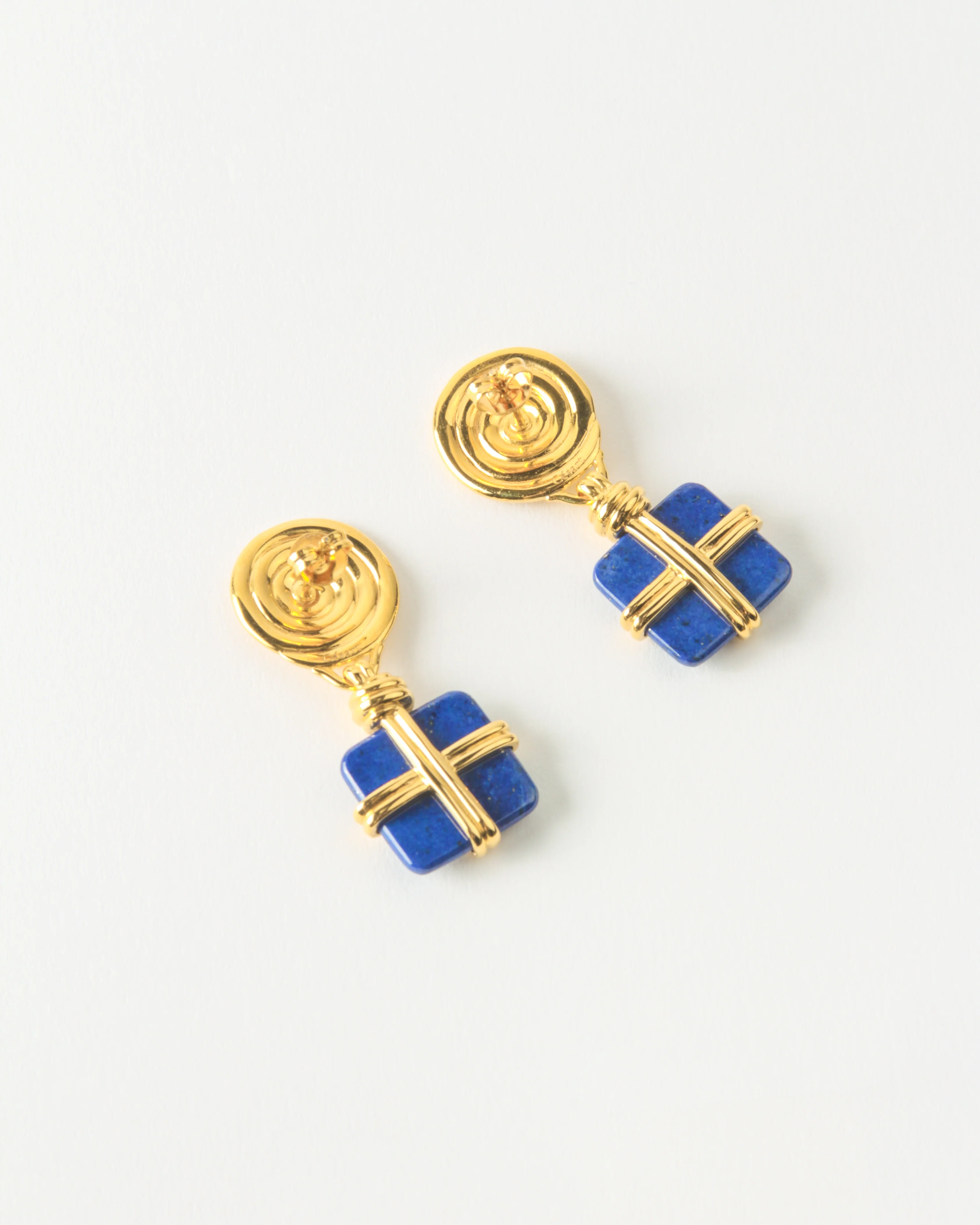 Squiggle Earrings Gold Plated with Lapis - Image 3