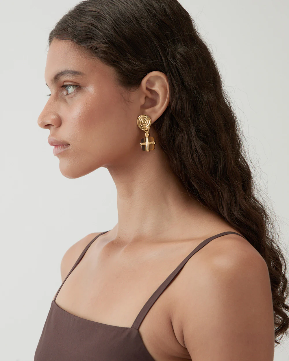 Squiggle Earrings Gold Plated with Tiger's Eye - Image 2
