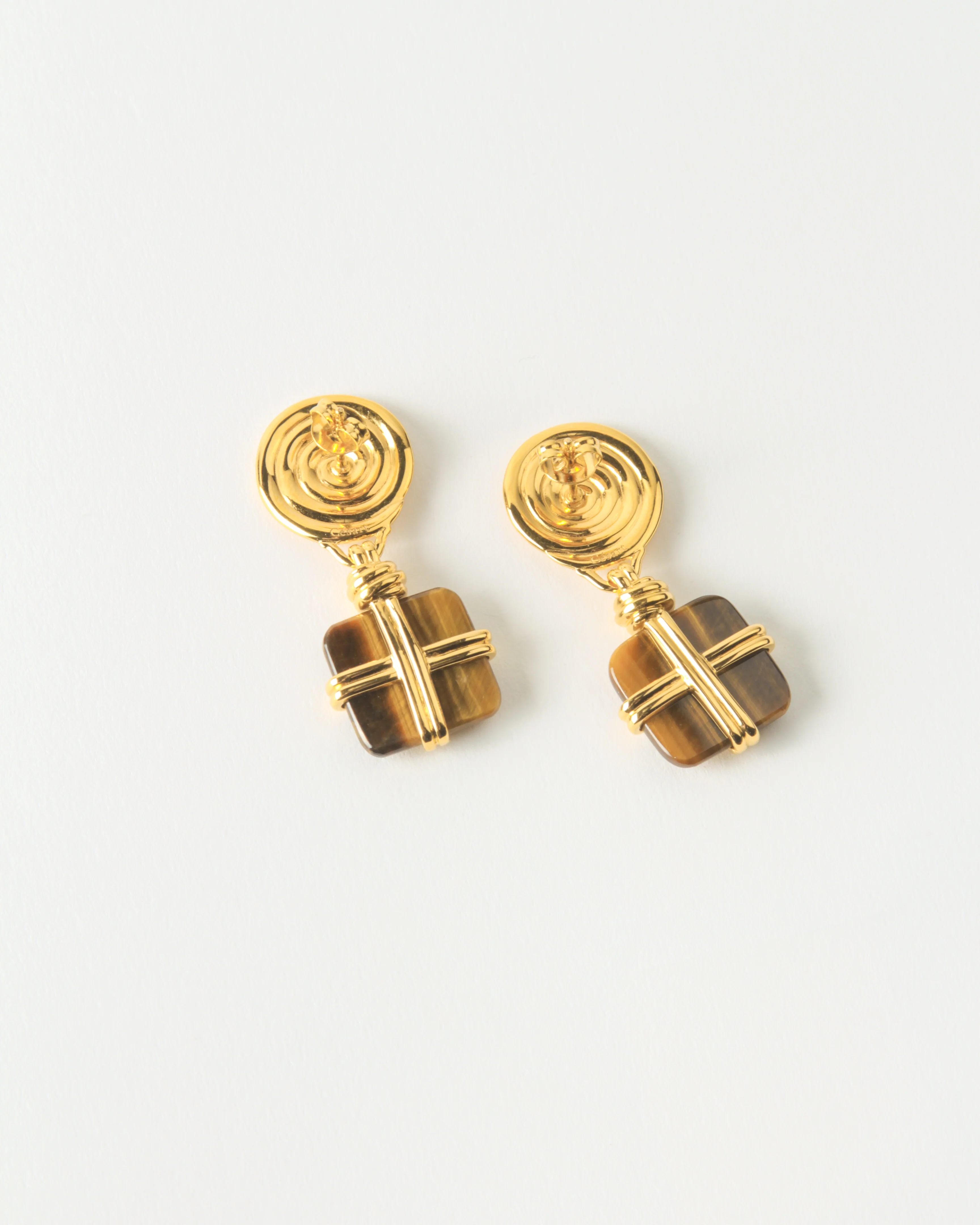 Squiggle Earrings Gold Plated with Tiger's Eye - Image 3
