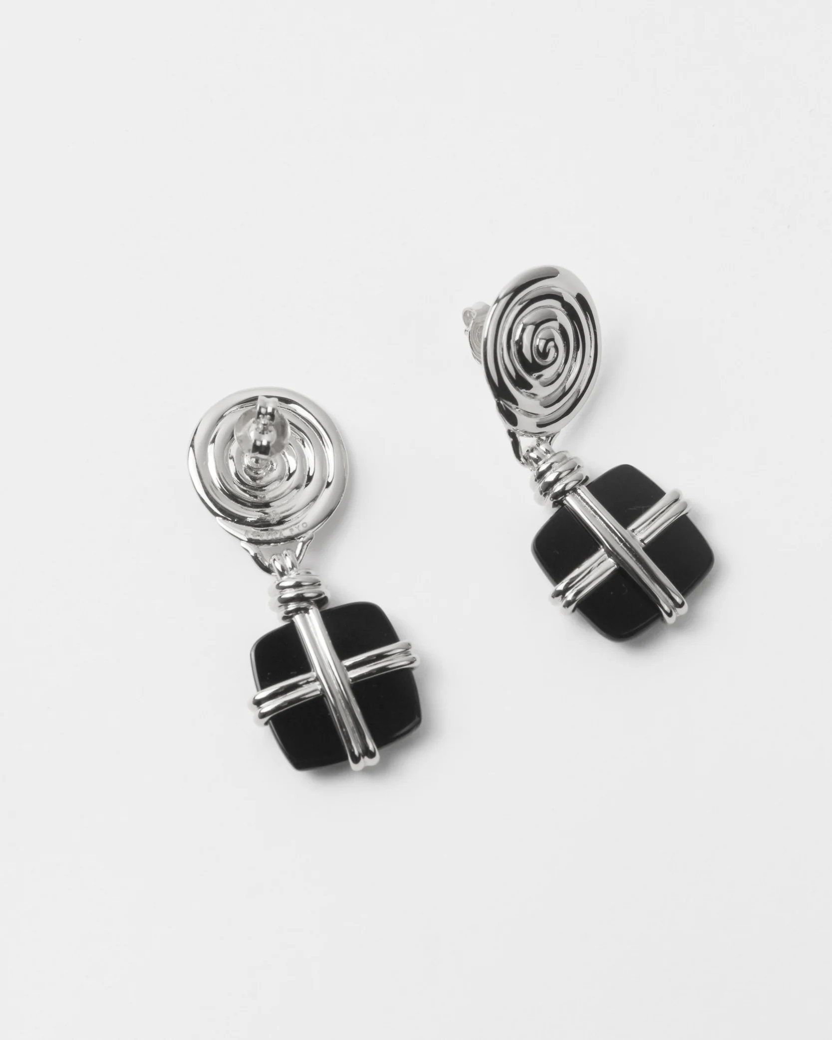 Squiggle Earrings Silver Plated with Black Onyx - Image 3