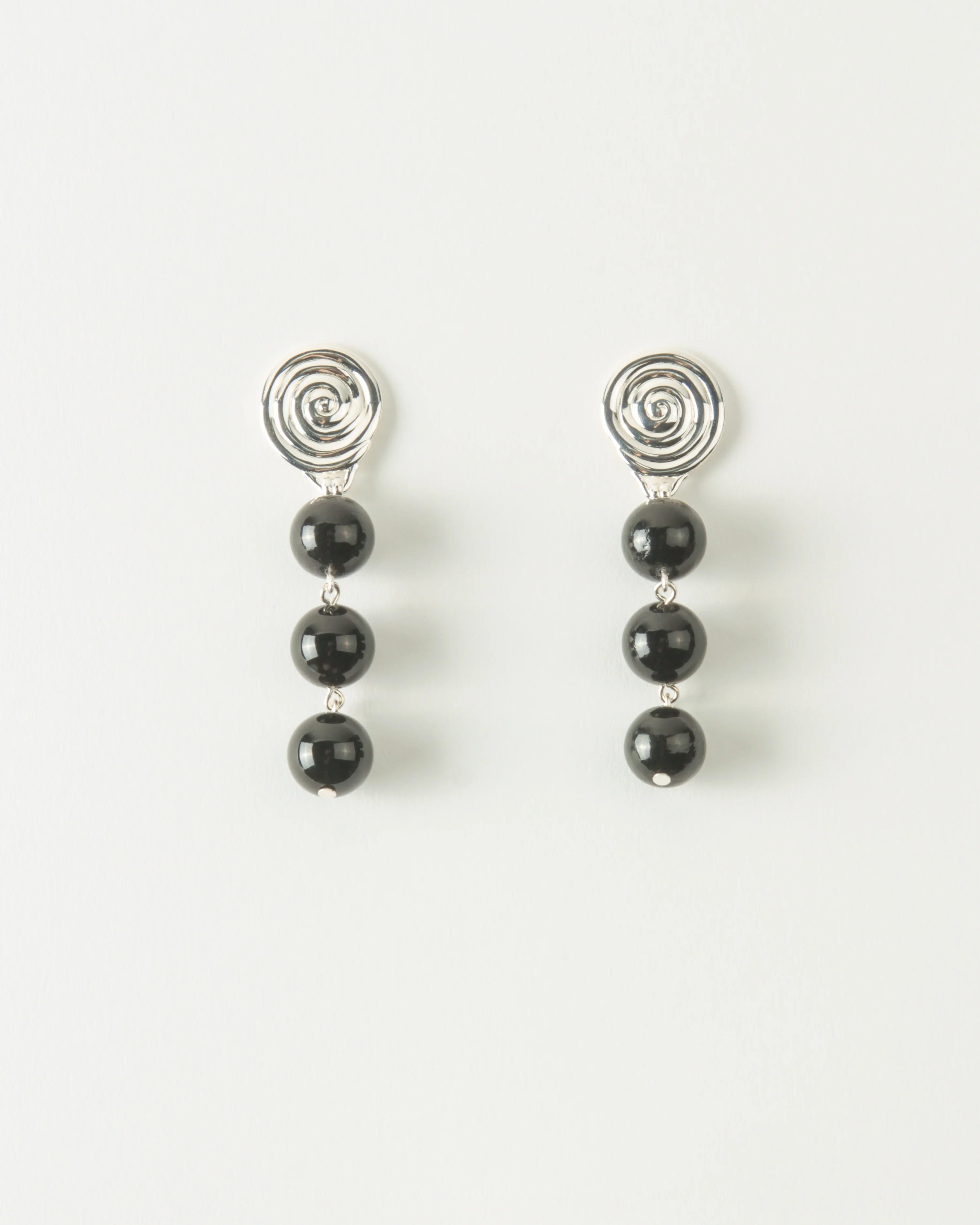 Swirl Droplet Earrings Silver Plated with Onyx