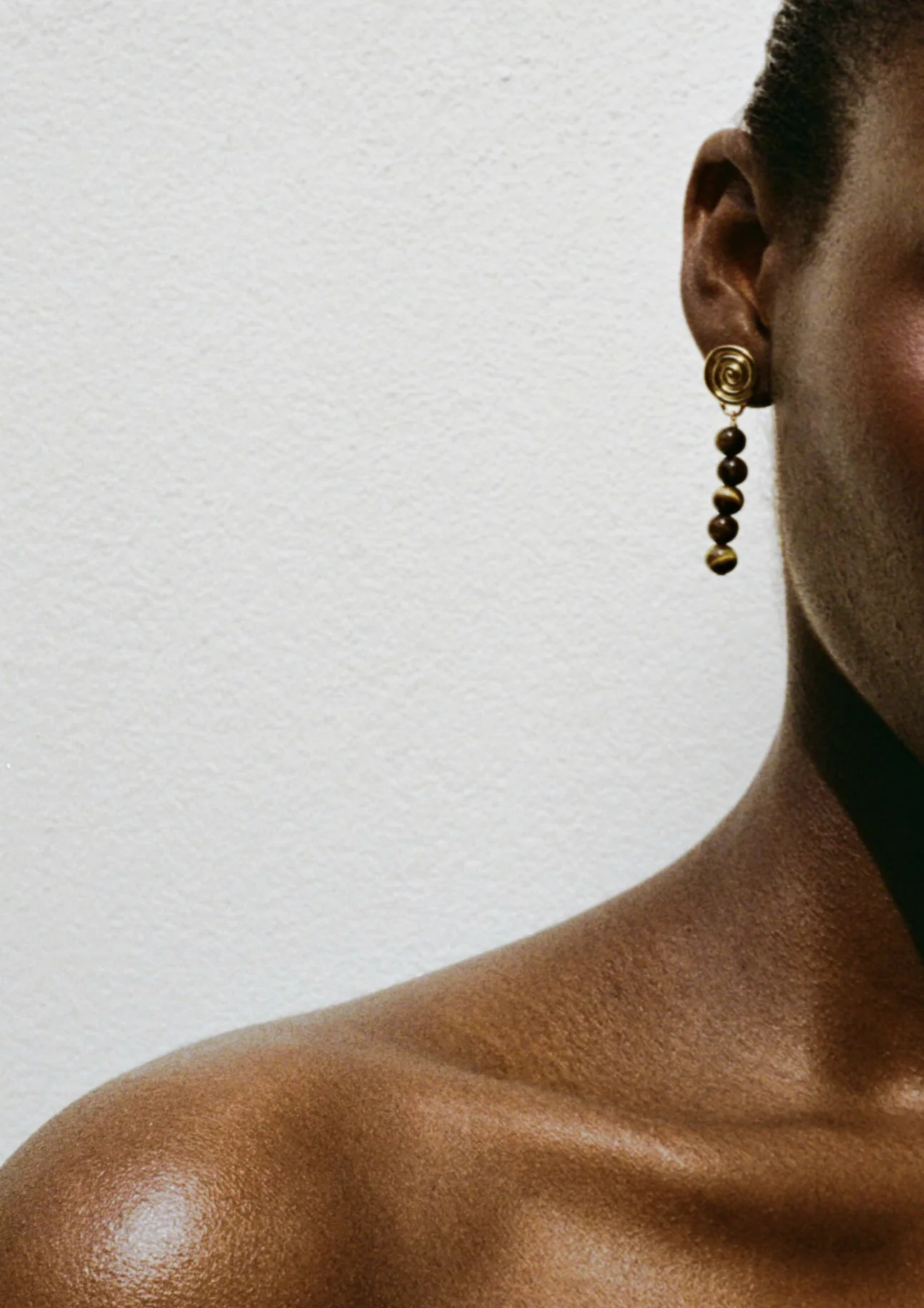 Swirl Petite Droplet Earrings Gold Plated with Tiger's Eye - Image 2