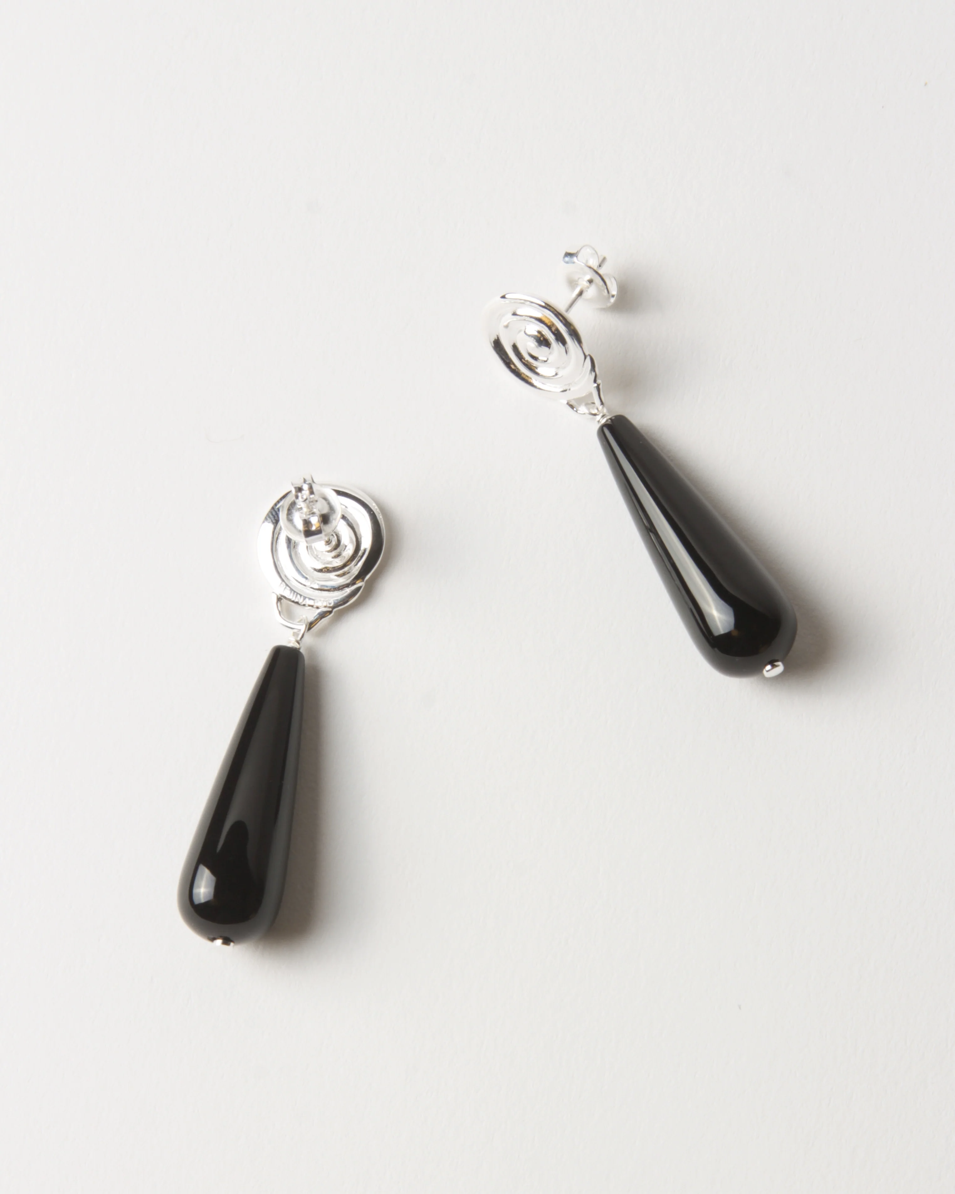 Swirl Tear Droplet Earrings Silver Plated with Onyx - Image 3