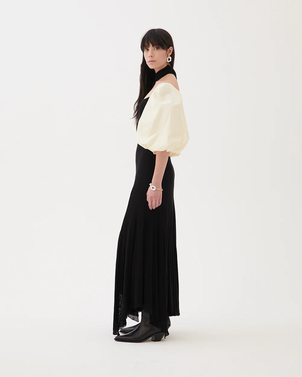 Tilly Dress Tencel Black + Organic Cotton Off-White - Image 3