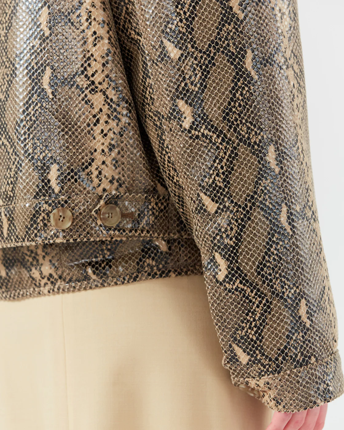 Wells Bomber Jacket Faux Leather Snake Effect Beige - Image 9